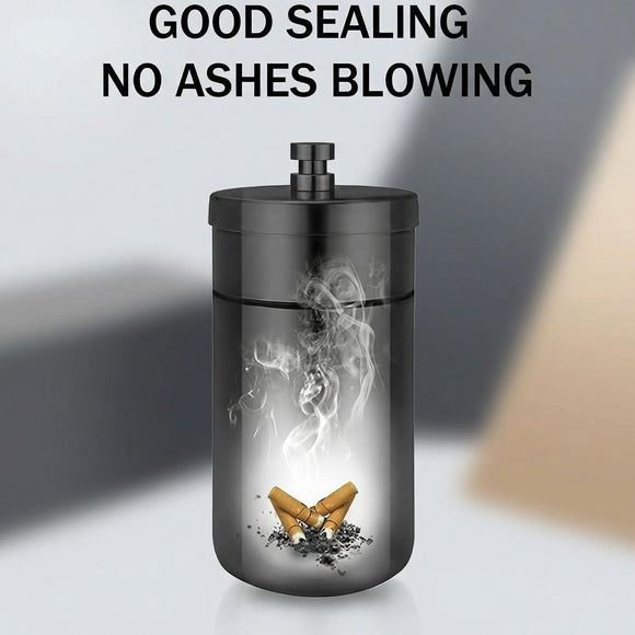 Car Ashtray with Lid Smell Proof Stainless Steel Portable Ash Tray for Car Cup Holder Detachable Windproof Extinguished Cigarette Bucket Automotive Ashtrays for Outdoor Home Office Black