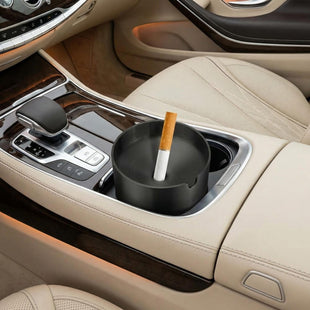 Car Ashtray with Lid Smell Proof Stainless Steel Portable Ash Tray for Car Cup Holder Detachable Windproof Extinguished Cigarette Bucket Automotive Ashtrays for Outdoor Home Office Black