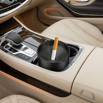 Car Ashtray with Lid Smell Proof Stainless Steel Portable Ash Tray for Car Cup Holder Detachable Windproof Extinguished Cigarette Bucket Automotive Ashtrays for Outdoor Home Office Black