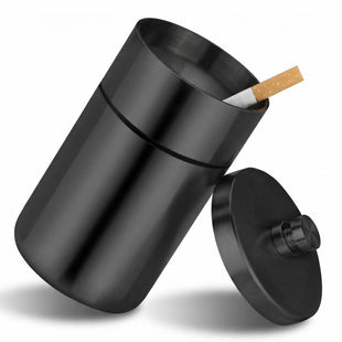 Car Ashtray with Lid Smell Proof Stainless Steel Portable Ash Tray for Car Cup Holder Detachable Windproof Extinguished Cigarette Bucket Automotive Ashtrays for Outdoor Home Office Black
