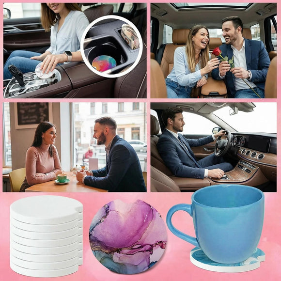 Ceramic Sublimation Blanks Car Coasters for Car Cup with Finger Notch for Easy Removal Ceramic Car Cupholder Auto Cupholder Keep Vehicle from Cold Drink Sweat Stain Spill (12)