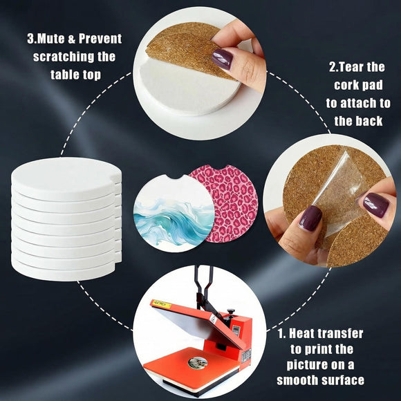 Ceramic Sublimation Blanks Car Coasters for Car Cup with Finger Notch for Easy Removal Ceramic Car Cupholder Auto Cupholder Keep Vehicle from Cold Drink Sweat Stain Spill (12)