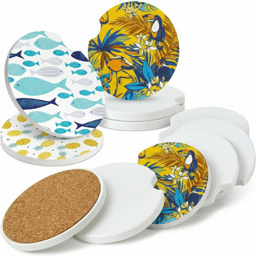 Ceramic Sublimation Blanks Car Coasters for Car Cup with Finger Notch for Easy Removal Ceramic Car Cupholder Auto Cupholder Keep Vehicle from Cold Drink Sweat Stain Spill (12) - 0
