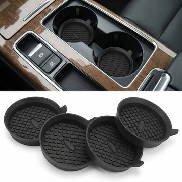 Car Cup Holder Coasters [4 Pack] Silicone Cups Mats Automotive Universal Non-Slip Recessed Interior Accessories Black
