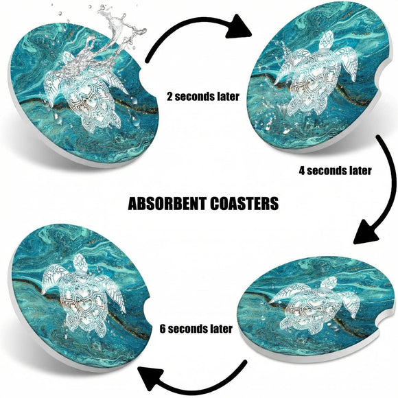 Cup Holders Car Coasters - Sea Turtle Marble Absorbent Ceramic Coaster Drink Cup Holder Coasters Auto Accessories for Women & Men Pack of 2