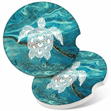 Cup Holders Car Coasters - Sea Turtle Marble Absorbent Ceramic Coaster Drink Cup Holder Coasters Auto Accessories for Women & Men Pack of 2