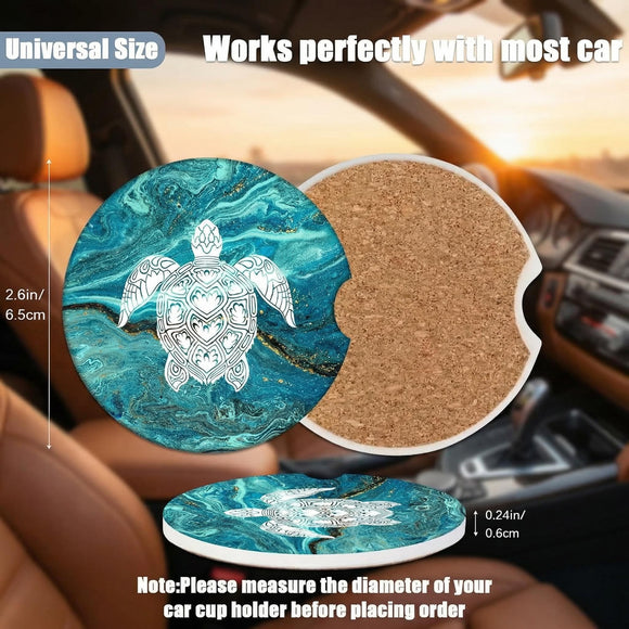 Cup Holders Car Coasters - Sea Turtle Marble Absorbent Ceramic Coaster Drink Cup Holder Coasters Auto Accessories for Women & Men Pack of 2