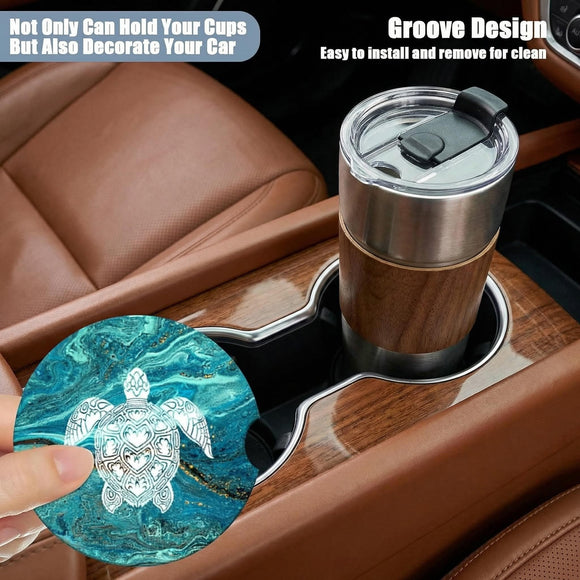 Cup Holders Car Coasters - Sea Turtle Marble Absorbent Ceramic Coaster Drink Cup Holder Coasters Auto Accessories for Women & Men Pack of 2