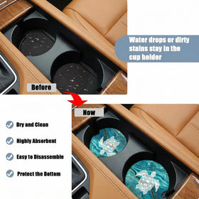 Cup Holders Car Coasters - Sea Turtle Marble Absorbent Ceramic Coaster Drink Cup Holder Coasters Auto Accessories for Women & Men Pack of 2 - 0