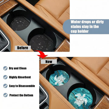 Cup Holders Car Coasters - Sea Turtle Marble Absorbent Ceramic Coaster Drink Cup Holder Coasters Auto Accessories for Women & Men Pack of 2 - 0