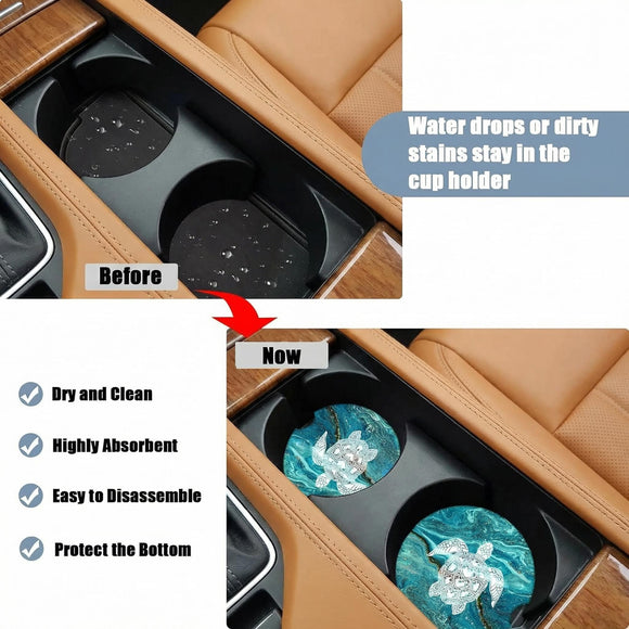 Cup Holders Car Coasters - Sea Turtle Marble Absorbent Ceramic Coaster Drink Cup Holder Coasters Auto Accessories for Women & Men Pack of 2