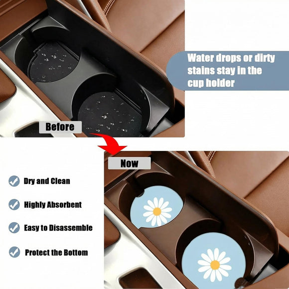Cup Holders Car Coasters - White Daisy Flower Absorbent Ceramic Coaster Drink Cup Holder Coasters Auto Accessories for Women & Men Pack of 2