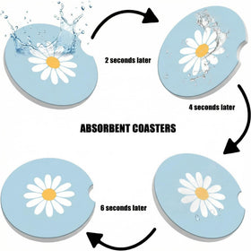 Cup Holders Car Coasters - White Daisy Flower Absorbent Ceramic Coaster Drink Cup Holder Coasters Auto Accessories for Women & Men Pack of 2 - 0