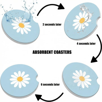 Cup Holders Car Coasters - White Daisy Flower Absorbent Ceramic Coaster Drink Cup Holder Coasters Auto Accessories for Women & Men Pack of 2 - 0