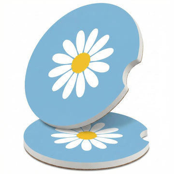 Cup Holders Car Coasters - White Daisy Flower Absorbent Ceramic Coaster Drink Cup Holder Coasters Auto Accessories for Women & Men Pack of 2