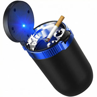 Car Ashtray with Lid Detachable Stainless Smokeless Auto Ashtray Portable Mini Vehicle Trash Can with LED Blue Light Universal Interior Accessories for Cup Holder (Blue 1 PC)