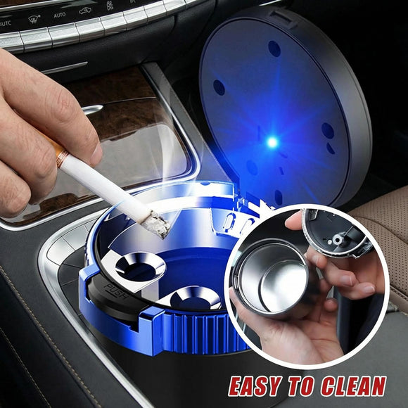 Car Ashtray with Lid Detachable Stainless Smokeless Auto Ashtray Portable Mini Vehicle Trash Can with LED Blue Light Universal Interior Accessories for Cup Holder (Blue 1 PC)