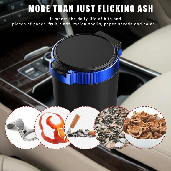 Car Ashtray with Lid Detachable Stainless Smokeless Auto Ashtray Portable Mini Vehicle Trash Can with LED Blue Light Universal Interior Accessories for Cup Holder (Blue 1 PC)