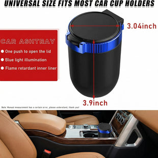 Car Ashtray with Lid Detachable Stainless Smokeless Auto Ashtray Portable Mini Vehicle Trash Can with LED Blue Light Universal Interior Accessories for Cup Holder (Blue 1 PC)