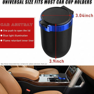 Car Ashtray with Lid Detachable Stainless Smokeless Auto Ashtray Portable Mini Vehicle Trash Can with LED Blue Light Universal Interior Accessories for Cup Holder (Blue 1 PC) - 0