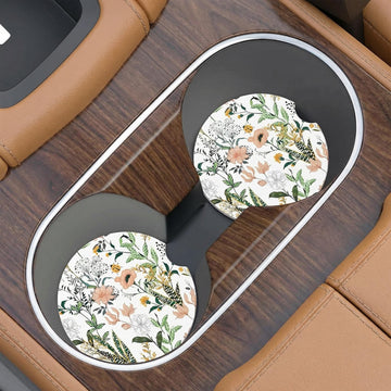 Car Cup Holder Coaster Car Coasters for Cup Holders 4 Pack Universal Anti Slip Insert Absorbent Ceramic Auto Interior Accessories with A Finger Notch & Cork Base Village Road Flowers
