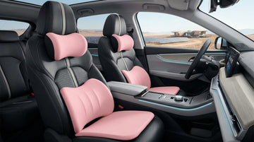 Car Seat Cushion with Neck Pillow & Lumbar Support Kit Back Sciatica Tailbone Pain Relief Car Pillows Ergonomic Memory Foam Back Support for Driving Seat Office Chair Wheelchair Pink