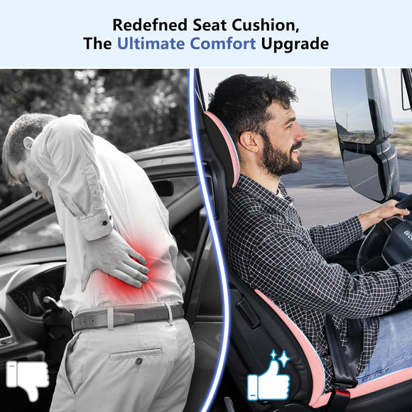 Car Seat Cushion with Neck Pillow & Lumbar Support Kit Back Sciatica Tailbone Pain Relief Car Pillows Ergonomic Memory Foam Back Support for Driving Seat Office Chair Wheelchair Pink