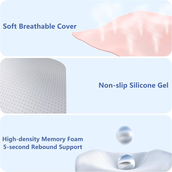 Car Seat Cushion with Neck Pillow & Lumbar Support Kit Back Sciatica Tailbone Pain Relief Car Pillows Ergonomic Memory Foam Back Support for Driving Seat Office Chair Wheelchair Pink