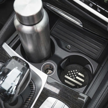 Car Cup Holder Coasters 4 Pack American Flag Insert Car Cup Coaster 2.75 Inch PVC Anti Slip Shockproof Embedded Drink Mat Car Interior Decoration Accessories for SUV Truck (Black)