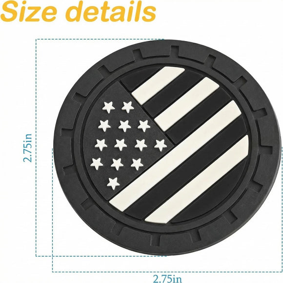 Car Cup Holder Coasters 4 Pack American Flag Insert Car Cup Coaster 2.75 Inch PVC Anti Slip Shockproof Embedded Drink Mat Car Interior Decoration Accessories for SUV Truck (Black)