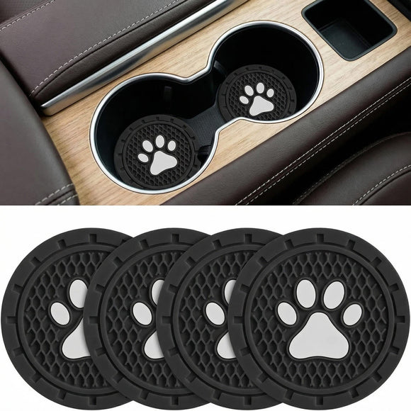 Car Cup Holder Coaster 4 Pack PVC Paw Print Anti Slip Insert Coasters 2.75 Inch Universal Cute Dog Paw Auto Drink Mat Car Interior Accessories Decor for SUV Truck RV and More (Black)