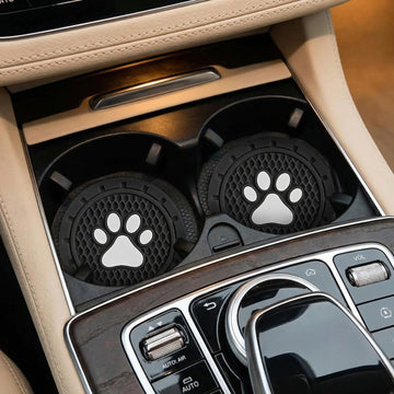 Car Cup Holder Coaster 4 Pack PVC Paw Print Anti Slip Insert Coasters 2.75 Inch Universal Cute Dog Paw Auto Drink Mat Car Interior Accessories Decor for SUV Truck RV and More (Black)