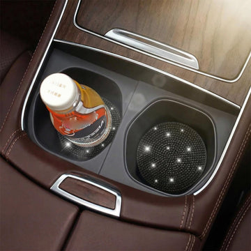 Bling Car Cup Holder Coaster 2 Pack Crystal Rhinestone Anti-Slip Insert Coasters Universal 2.75 Inch Fashion Automotive Cup Mat Car Interior Accessories Decor Gifts for Women (Black) - 0
