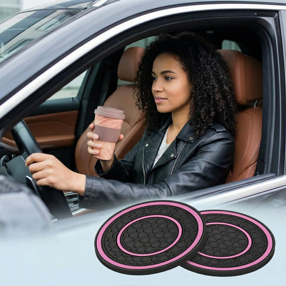 2 Pack Car Coasters for Cup Holder 2.75 Inch No-Slip Anti Dust Insert Coaster Universal Auto Waterproof Coasters Silicon Insulation Cup Mats for Woman Man Suit for Vehicle Interior (Pink)