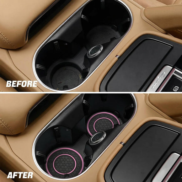 2 Pack Car Coasters for Cup Holder 2.75 Inch No-Slip Anti Dust Insert Coaster Universal Auto Waterproof Coasters Silicon Insulation Cup Mats for Woman Man Suit for Vehicle Interior (Pink)