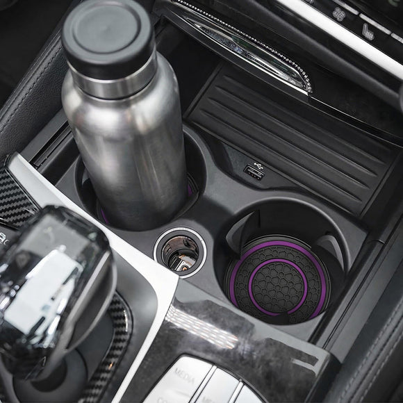 2 Pack Car Coasters for Cup Holder 2.75 Inch No-Slip Anti Dust Insert Coaster Universal Auto Waterproof Coasters Silicon Insulation Cup Mats for Woman Man Suit for Vehicle Interior (Purple)
