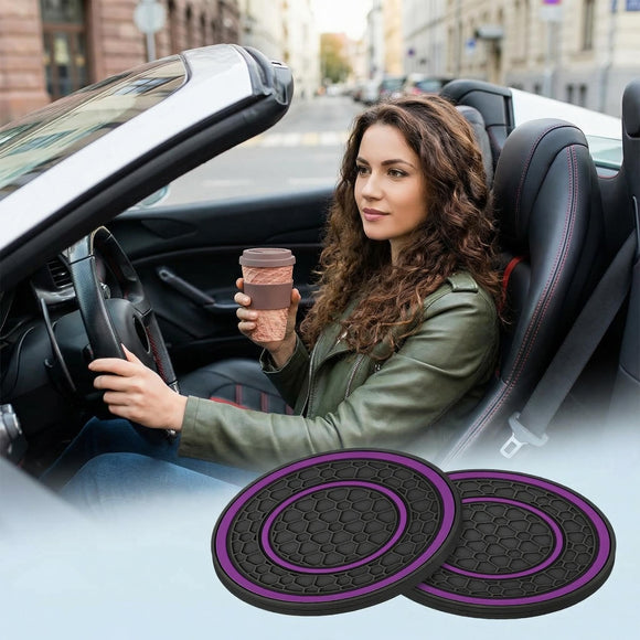 2 Pack Car Coasters for Cup Holder 2.75 Inch No-Slip Anti Dust Insert Coaster Universal Auto Waterproof Coasters Silicon Insulation Cup Mats for Woman Man Suit for Vehicle Interior (Purple)