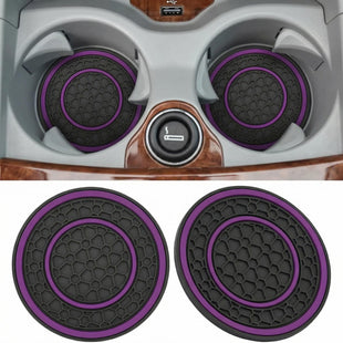 2 Pack Car Coasters for Cup Holder 2.75 Inch No-Slip Anti Dust Insert Coaster Universal Auto Waterproof Coasters Silicon Insulation Cup Mats for Woman Man Suit for Vehicle Interior (Purple)