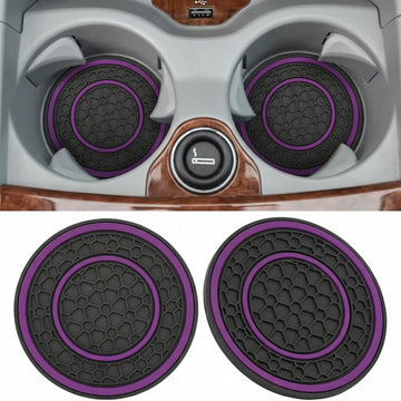 2 Pack Car Coasters for Cup Holder 2.75 Inch No-Slip Anti Dust Insert Coaster Universal Auto Waterproof Coasters Silicon Insulation Cup Mats for Woman Man Suit for Vehicle Interior (Purple)
