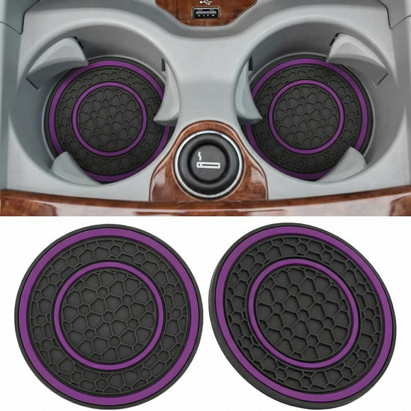 2 Pack Car Coasters for Cup Holder 2.75 Inch No-Slip Anti Dust Insert Coaster Universal Auto Waterproof Coasters Silicon Insulation Cup Mats for Woman Man Suit for Vehicle Interior (Purple)