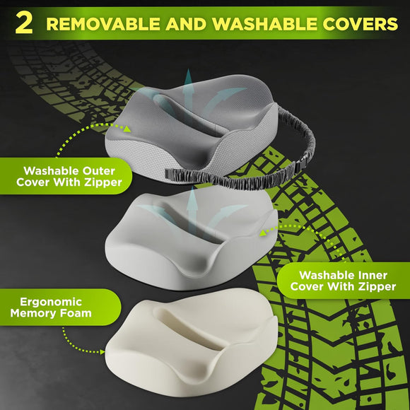 Truck Seat Cushion for Truck Driver Seat Cushion Upgraded Back Support Thick and Firm Memory Foam Pain Relief for Hours of Driving Maximum Tush Comfort and Trucker Approved