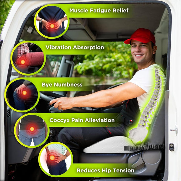 Truck Seat Cushion for Truck Driver Seat Cushion Upgraded Back Support Thick and Firm Memory Foam Pain Relief for Hours of Driving Maximum Tush Comfort and Trucker Approved