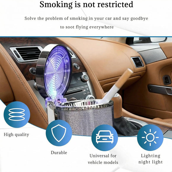 Car Ashtray with Blue LED Light Smell Proof Smokeless Auto Ashtray with Lid Portable Mini Car Trash Can Universal Vehicle Cup Holder Air Vent Ashtray for Car Home Office (Colorful)
