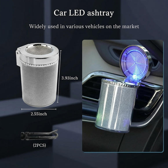 Car Ashtray with Blue LED Light Smell Proof Smokeless Auto Ashtray with Lid Portable Mini Car Trash Can Universal Vehicle Cup Holder Air Vent Ashtray for Car Home Office (Colorful)