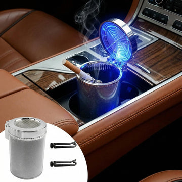 Car Ashtray with Blue LED Light Smell Proof Smokeless Auto Ashtray with Lid Portable Mini Car Trash Can Universal Vehicle Cup Holder Air Vent Ashtray for Car Home Office (Colorful)