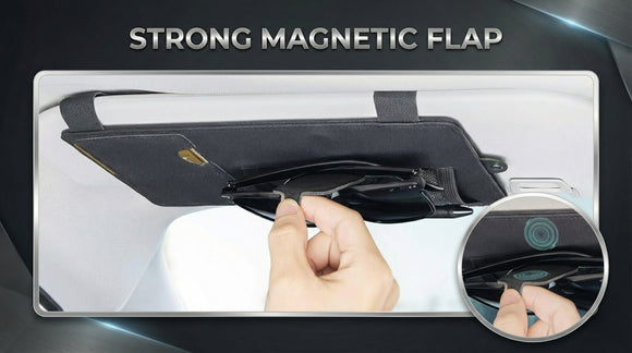 Sun Visor Extender for Car Sun Blocker with Magnetic Sunglass Holder Hanger Clip Ticket Card Organization Pouches Side Sunshade Visor Organizer Accessories Black