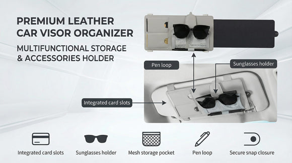 Sun Visor Extender for Car Sun Blocker with Magnetic Sunglass Holder Hanger Clip Ticket Card Organization Pouches Side Sunshade Visor Organizer Accessories Gray