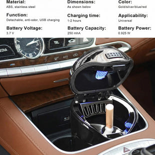 Car Ashtray with Lid Detachable USB Rechargeable Auto Cigarette Lighter with Blue LED Light Portable Smell Proof Stainless Car Ash Tray Mini Automotive Trash Can (Silver)