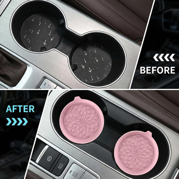 Car Cup Coasters [4 Pack] Silicone Cars Coasters - Universal Non-Slip Recessed Interior Accessories - Cup Holder Inserts Dusty Rose