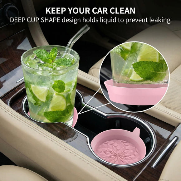 Car Cup Coasters [4 Pack] Silicone Cars Coasters - Universal Non-Slip Recessed Interior Accessories - Cup Holder Inserts Dusty Rose